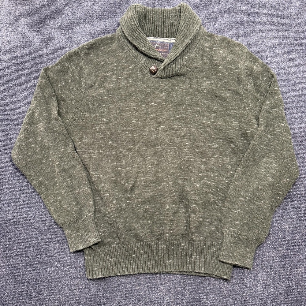 Weatherproof Vintage Sweater Mens Medium Green Tight Knit Shawl Collar Pullover